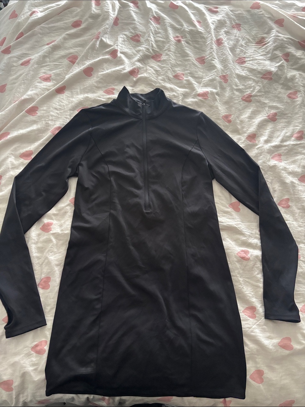 Garage Black Athletic Long-Sleeve Mini Dress with Zip Neck
